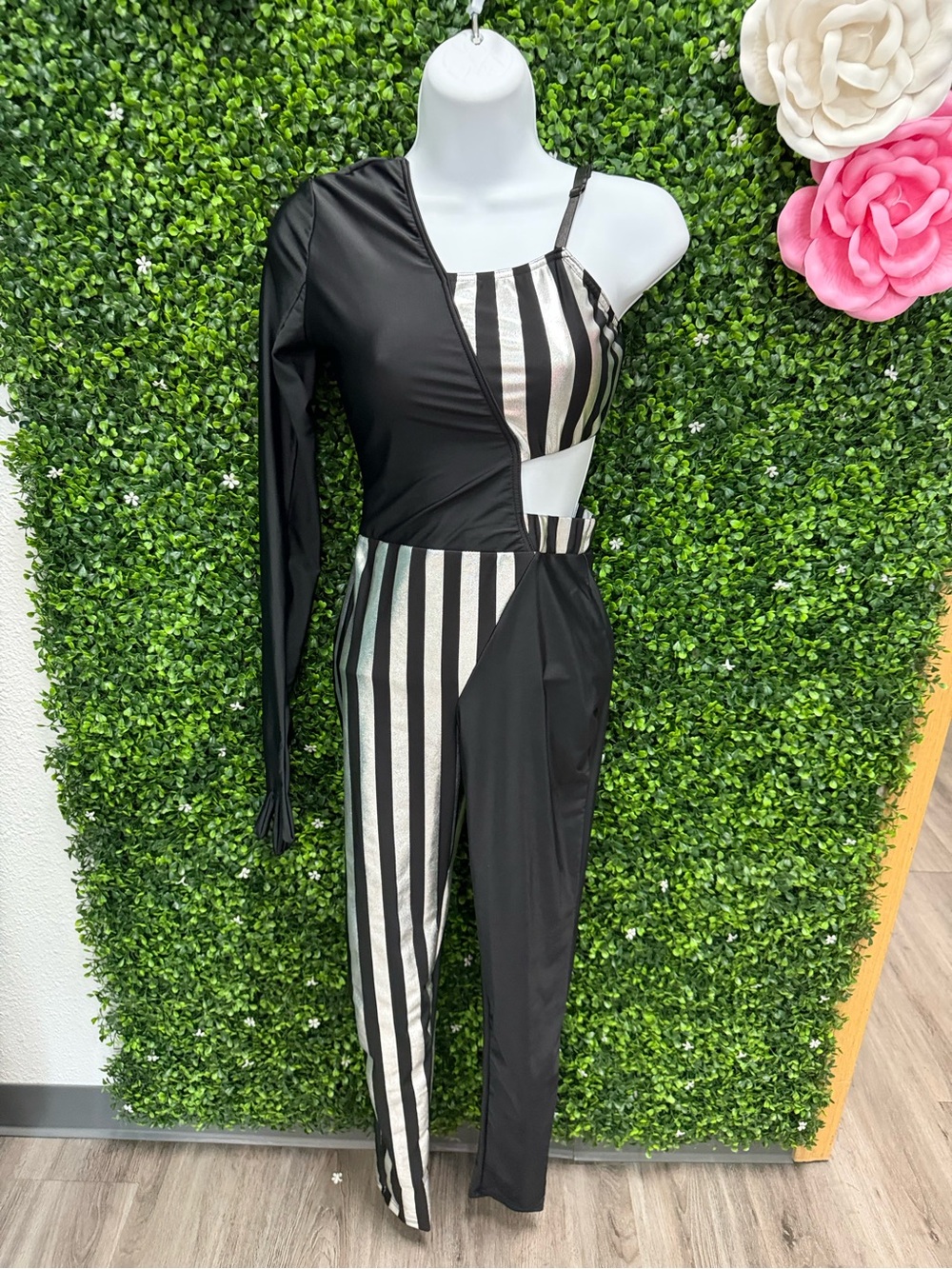 Black and Silver One-Shoulder Dance Jumpsuit